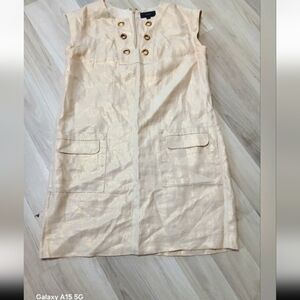 J Crew Beige L8nen Blended  Sleeveless Dress with Button Detail